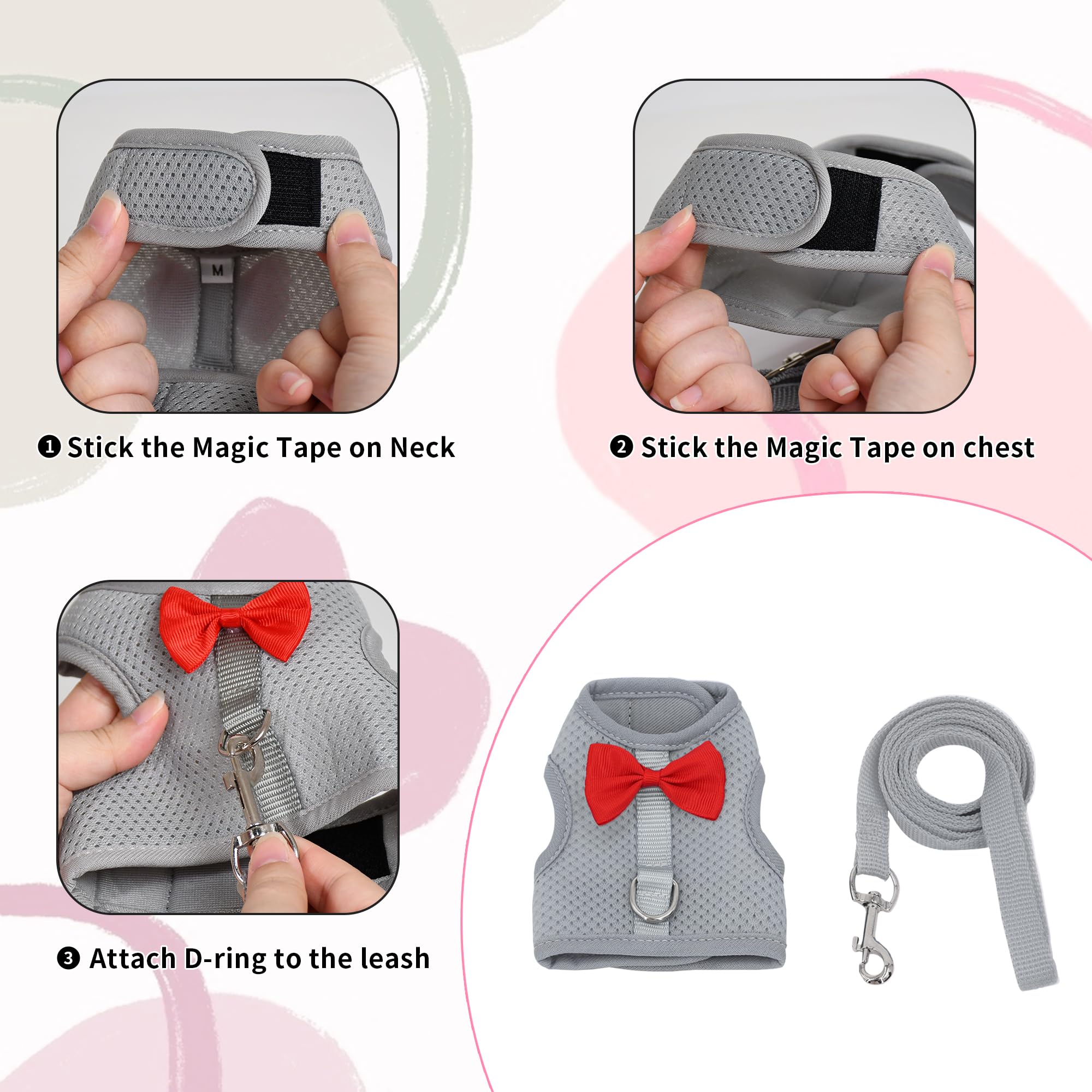 AIITLE Rabbit Harness and Leash Set with Cute Bow, Soft Breathable Mesh Vest Harness for Rabbits Kitten Ferret Puppy Small Pets